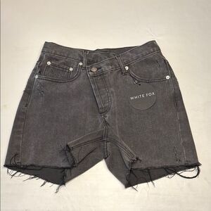 White Fox Asymmetrical Waistband Let’s Go Shorts Black Acid Denim, Size XS